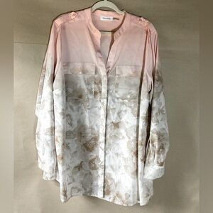 Calvin Klein Blush and Cream Floral Blouse. Size XL